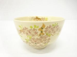 隆山造　金彩色絵　桜　茶碗